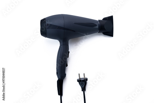 Canvas Print hair dryer with plug isolated on white background