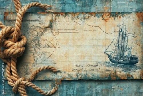 Maritime-themed gift certificate design featuring vintage ship and nautical map.