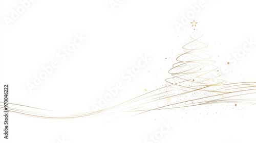 Minimalist christmas card background featuring elegant gold line art christmas tree.