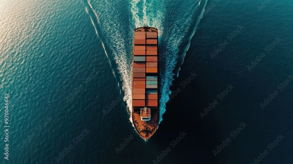 Aerial view of a cargo ship in the sea Aerial view of a cargo ship in the sea
