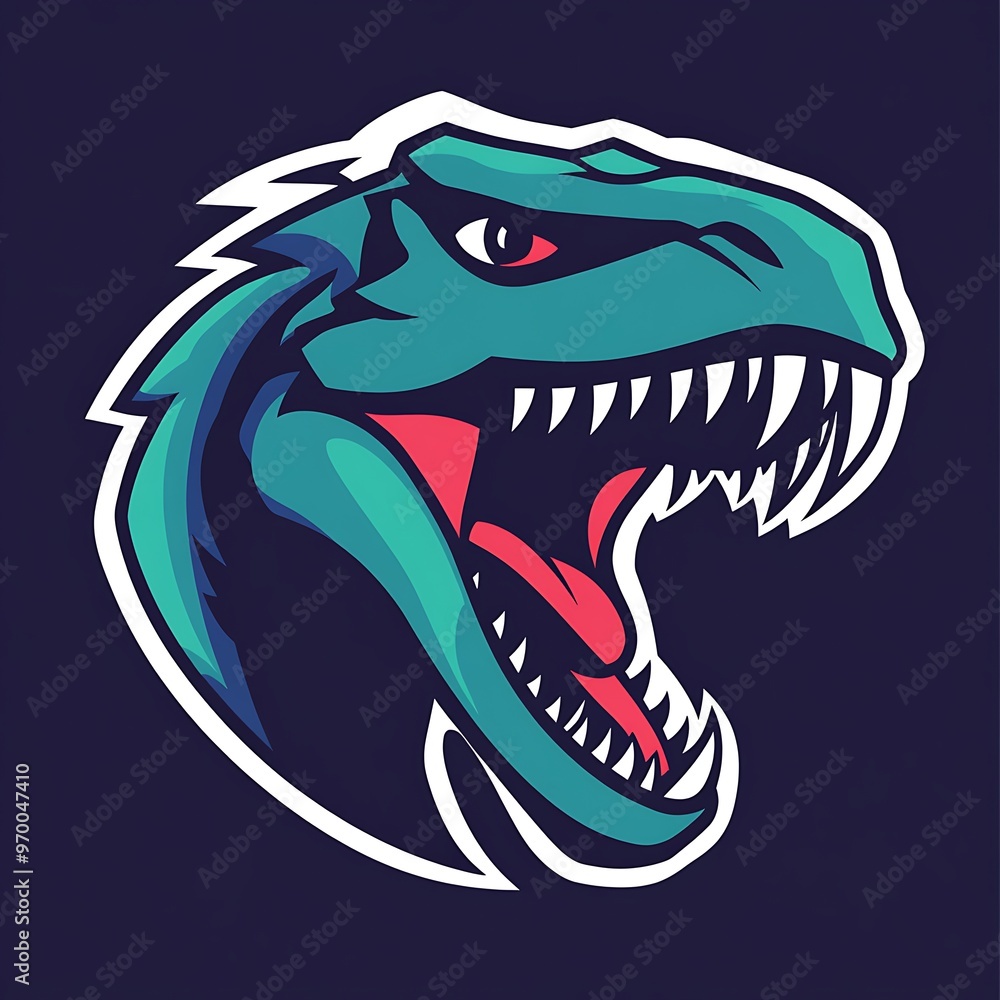 Green Dinosaur Mascot Logo Design with Teeth and White Outline Green Dinosaur Mascot Logo Design with Teeth and White Outline