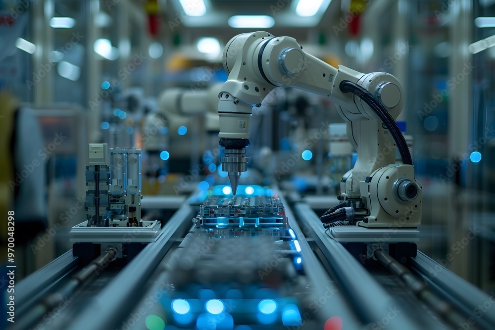 Advanced Robotic Arm in a High-Tech Manufacturing Environment Advanced Robotic Arm in a High-Tech Manufacturing Environment
