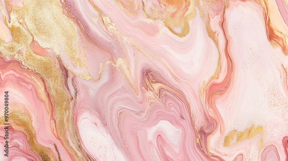 Naklejka premium Pink and Gold Swirling Abstract Marble Texture Background.