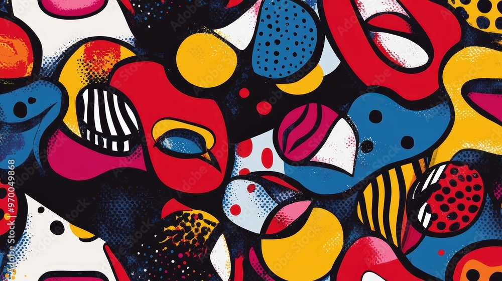 Vibrant pop art pattern with bold graphic elements for design inspiration. Vibrant pop art pattern with bold graphic elements for design inspiration.