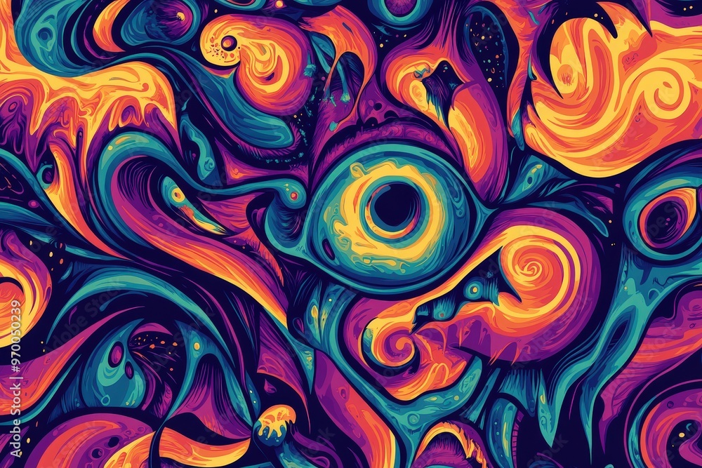 Psychedelic swirling patterns with vibrant abstract designs. Psychedelic swirling patterns with vibrant abstract designs.