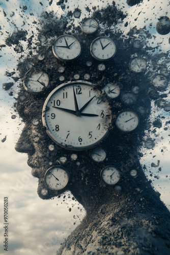 Wallpaper Mural The overwhelming weight of time: A visual representation of stress, anxiety, and looming deadlines in a surreal landscape Torontodigital.ca