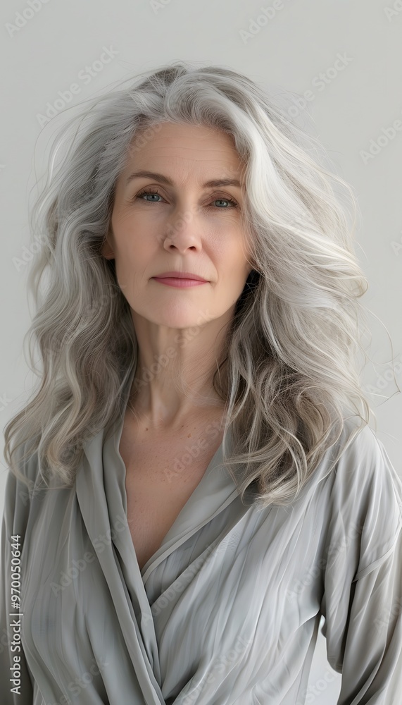 Naklejka premium White caucasian mature woman portrait with silver hair
