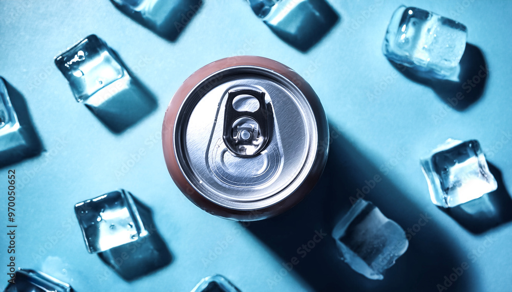 cold beverage can with ice cubes. Summer refreshing drink. cold beverage can with ice cubes. Summer refreshing drink.