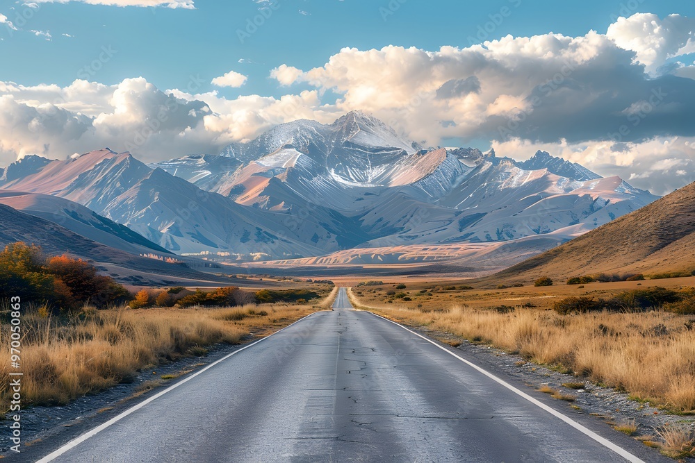 Naklejka premium Serene Mountain Road: A Journey Through Majestic Landscapes