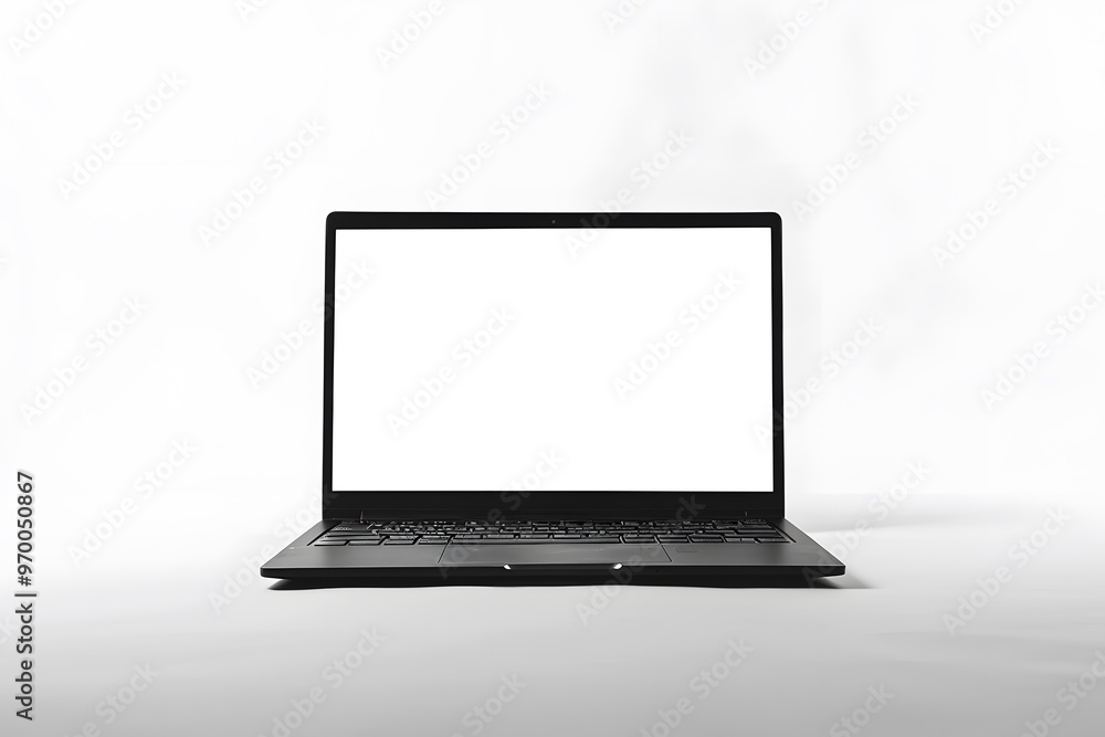 Sleek Black Laptop with Blank Screen on Minimalist Background Sleek Black Laptop with Blank Screen on Minimalist Background
