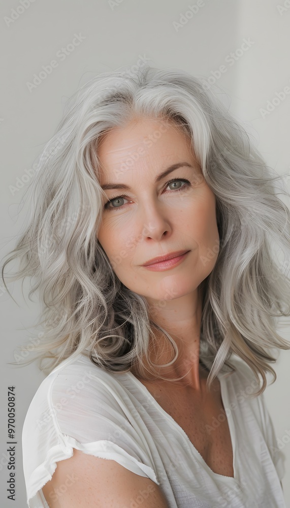 Naklejka premium White caucasian mature woman portrait with silver hair