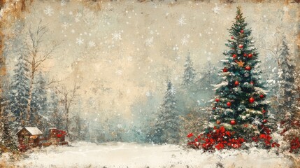 Merry Christmas, Happy New Year vintage greeting card. Flatlay with place for text. Background, poster template in Xmas and Noel style. Beautiful nostalgic craft design and layout.