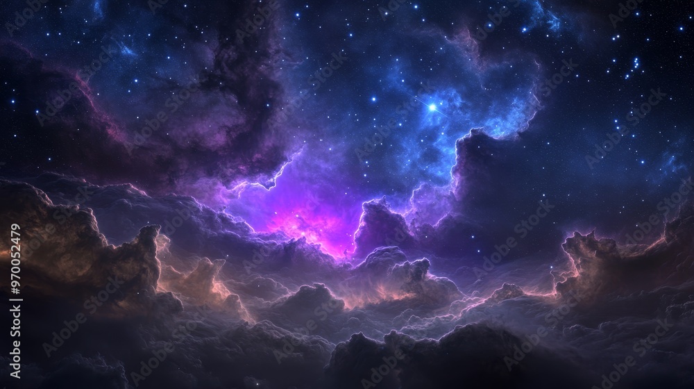 Fototapeta premium Purple and Blue Nebula in Galaxy