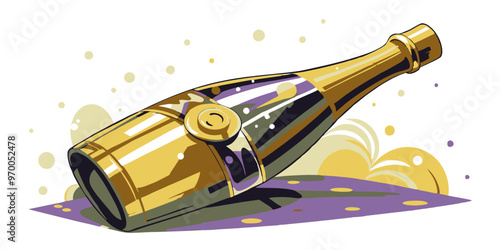 Champagne. Bottle of champagne on white background. Vector illustration