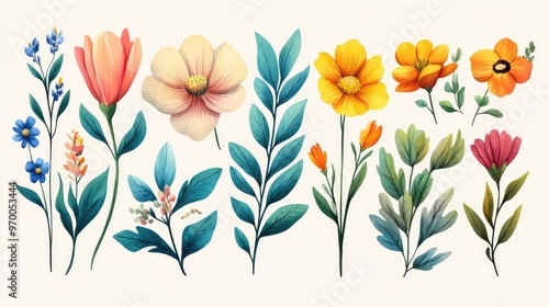 Wallpaper Mural Collection of Beautifully Illustrated Floral Designs Showcasing Various Flowers and Leaves in Vibrant Colors Torontodigital.ca