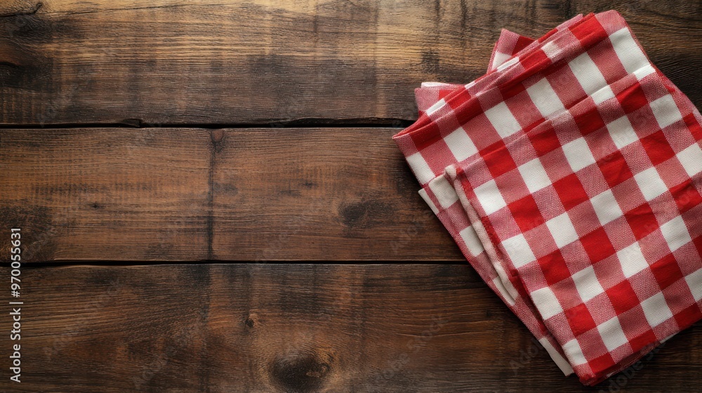 Red and White Checkered Tablecloth on Wooden Table Red and White Checkered Tablecloth on Wooden Table