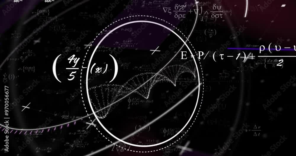 Animation of dna strand and scientific data processing over black background Animation of dna strand and scientific data processing over black background