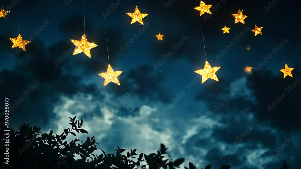 Twinkling stars illuminate a serene night sky above a lush landscape during a peaceful evening outdoors Twinkling stars illuminate a serene night sky above a lush landscape during a peaceful evening outdoors