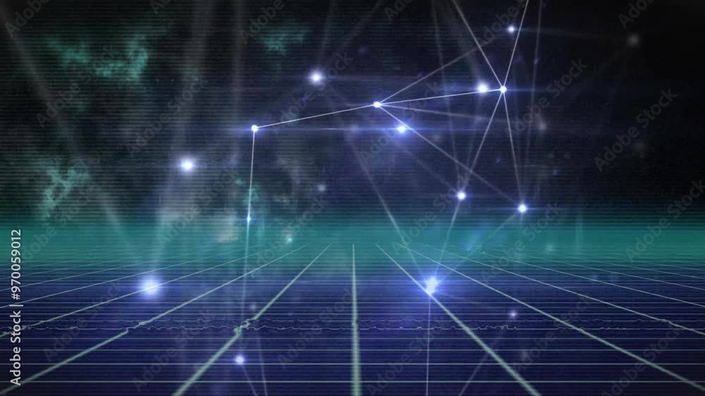 Animation of connections and digital data processing over grid Animation of connections and digital data processing over grid