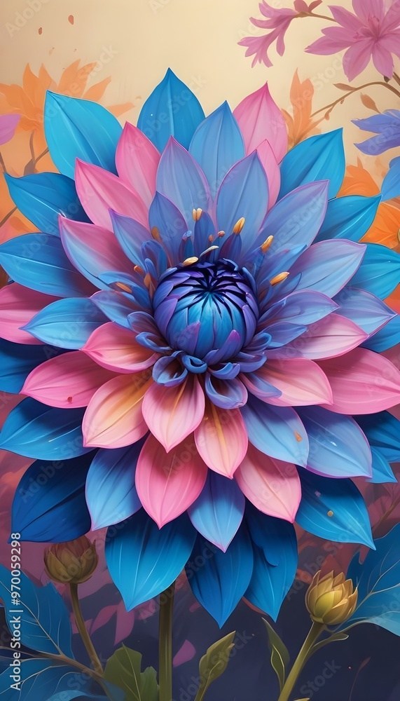Closeup of a lush vibrant blue and pink dahlia flower Closeup of a lush vibrant blue and pink dahlia flower