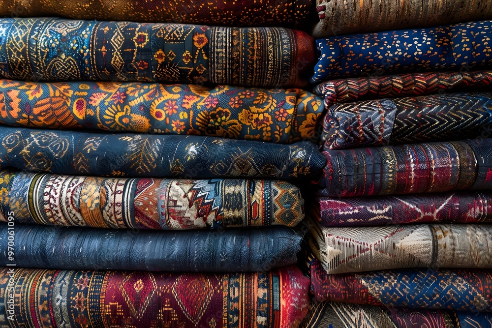 Vibrant Collection of Textiles Showcasing Intricate Patterns and Rich Colors Vibrant Collection of Textiles Showcasing Intricate Patterns and Rich Colors