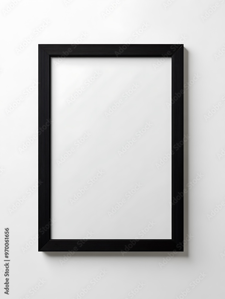Empty black frame on white wall, mockup for artwork or photo Empty black frame on white wall, mockup for artwork or photo