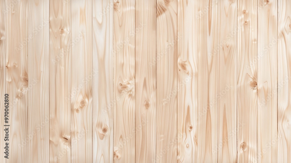 Fototapeta premium Light vertical wooden plank texture with natural grain and knots. Ideal for banners, website backgrounds, and product displays. Minimalist design with copy space for text and marketing materials.
