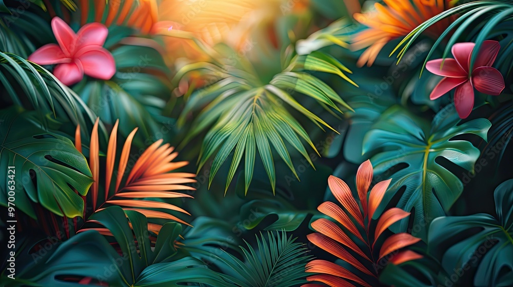 Colorful summer tropical palm leaves with copyspace, trendy summer jungle style floral colorful pattern background, colors botanical tropical leaves ,sun light and shadows. Colorful summer tropical palm leaves with copyspace, trendy summer jungle style floral colorful pattern background, colors botanical tropical leaves ,sun light and shadows.