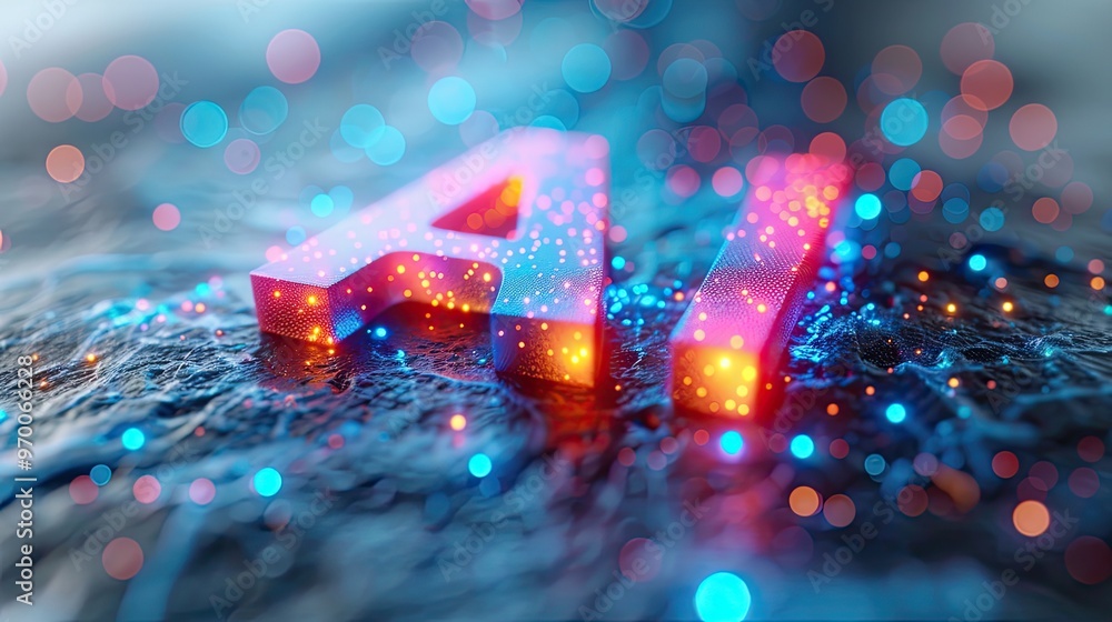 Neon Ai text artificial intelligence server, neon background. Blurred background Neon Ai text artificial intelligence server, neon background. Blurred background