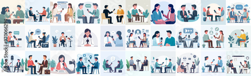 vector set of people interviewing in flat design style