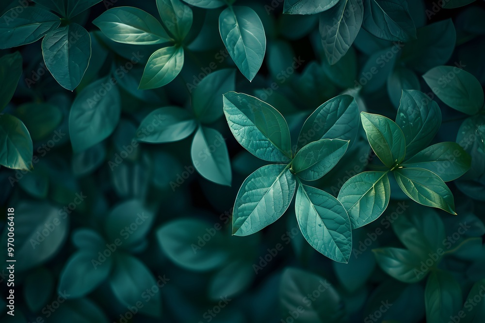 Lush Greenery: A Close-Up of Vibrant Leaves in a Dark Background Lush Greenery: A Close-Up of Vibrant Leaves in a Dark Background