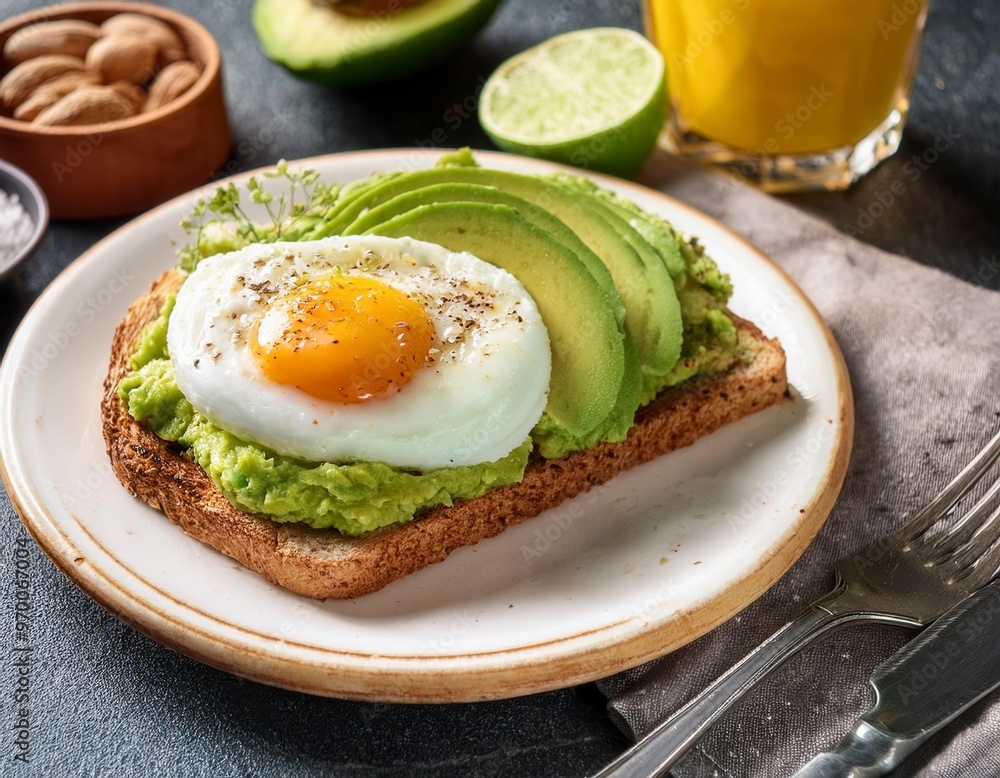 Sandwiches with avocado, poached egg. Generated image Sandwiches with avocado, poached egg. Generated image
