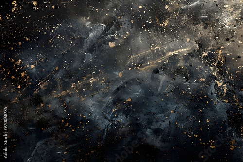 Abstract Cosmic Art with Dark Tones and Golden Accents photo