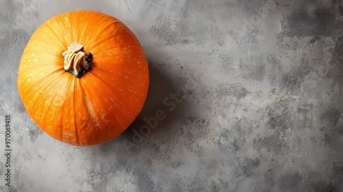 Organic Harvest: Fresh Pumpkin on Concrete with Copyroom photo