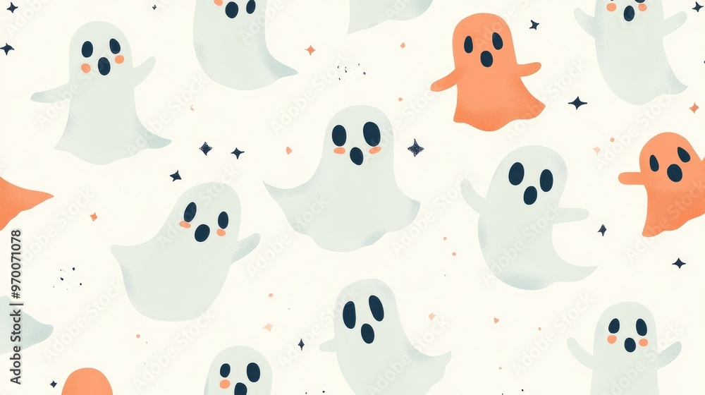 Cute Cartoon Ghost Seamless Pattern. Cute Cartoon Ghost Seamless Pattern.