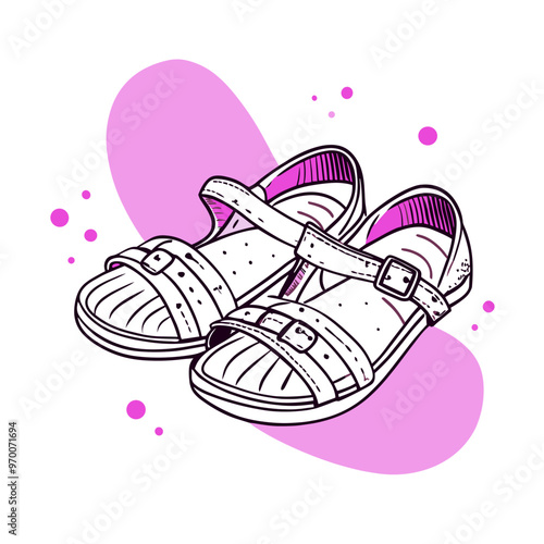 Pair of stylish sandals illustration with buckles on a pink background for summer footwear concepts