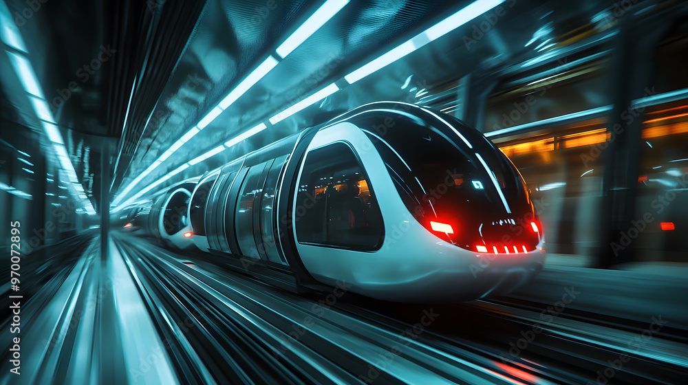 A futuristic underground transport system using electric pods traveling at high speeds. A futuristic underground transport system using electric pods traveling at high speeds.