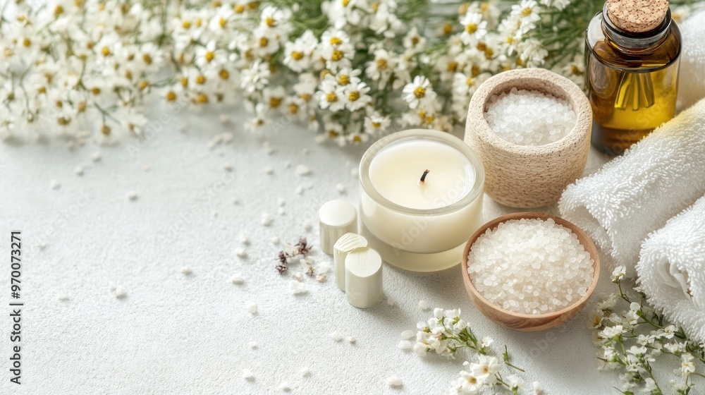 Spa Treatment with White Flowers and Candles Spa Treatment with White Flowers and Candles