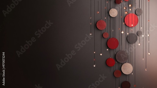 Modern Artistic Wall Decor with Red and Grey Circular Elements on Black Background photo