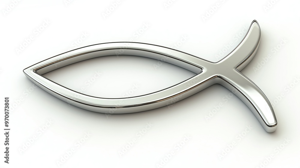 one single silver fish symbol isolated on white background one single silver fish symbol isolated on white background