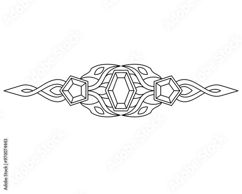 Border, text divider, crystal, leaf and flower border - vector linear element for text design. Outline. Plant decor element