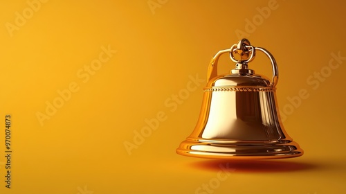 Shiny Gold Bell Against Vibrant Yellow Background - Minimalist Stock Photo for Celebrations photo