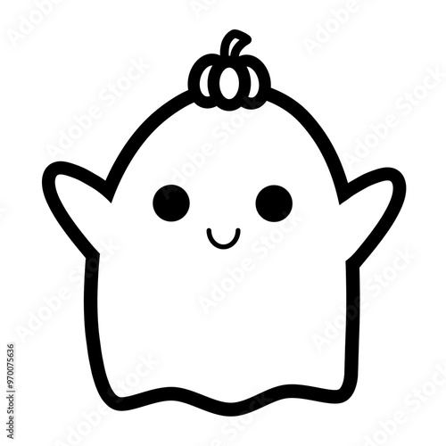 Cute ghost outline with pumpkin raster drawing