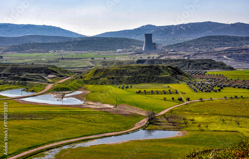 Landscape of the Puertollano coal basin. In the background, the old coal-fired power station that no longer exists