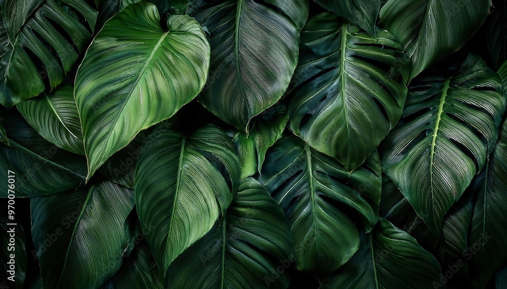 Full Frame of Green Leaves Pattern Background.. Generated image Full Frame of Green Leaves Pattern Background.. Generated image