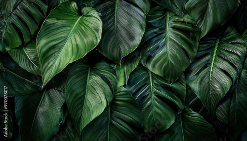 Wallpaper Mural Full Frame of Green Leaves Pattern Background.. Generated image Torontodigital.ca