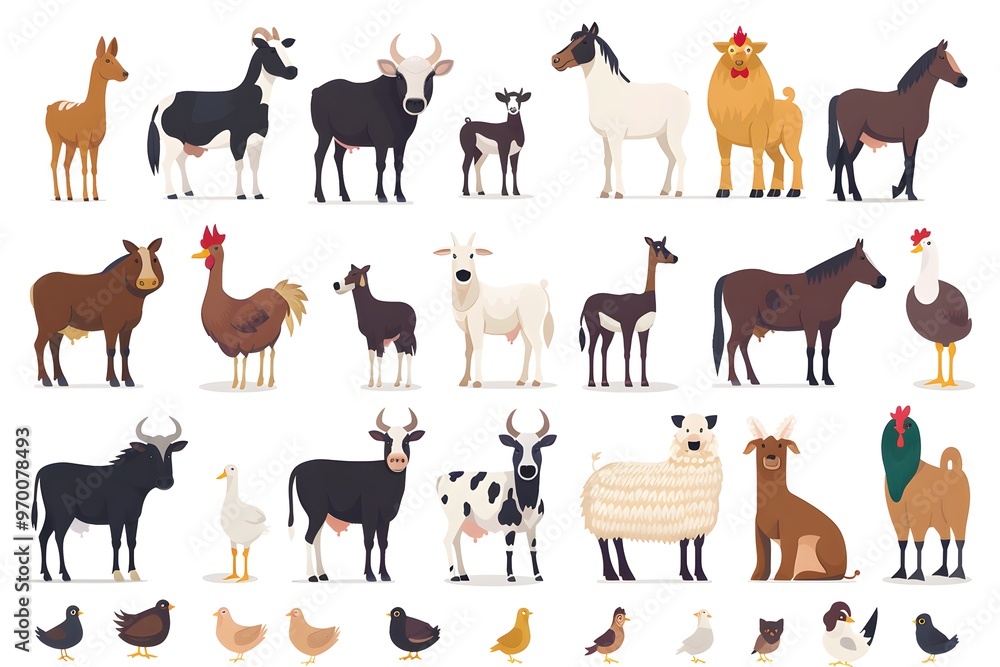 A Colorful Collection of Farm Animals in Playful Illustrations A Colorful Collection of Farm Animals in Playful Illustrations