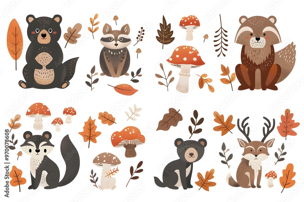 Fototapeta premium Whimsical Forest Creatures and Autumn Elements