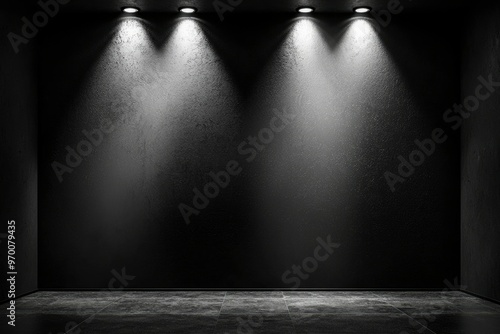 Black Room with Spotlights and Tile Floor photo