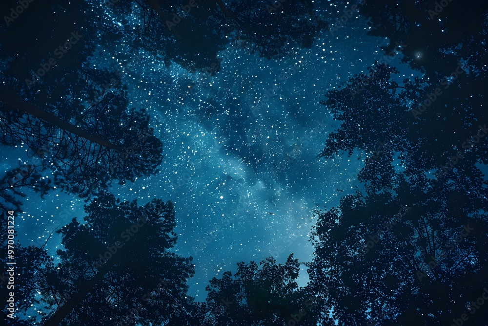 Obraz premium Enchanting Night Sky Through the Trees